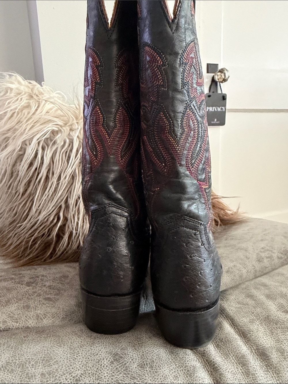 Lucchese ostrich & leather black Western Boots, ostrich toe box - Picture 9 of 16
